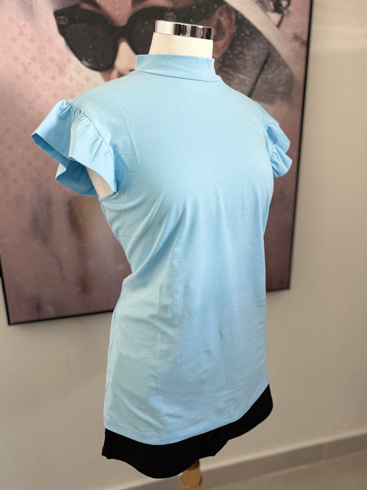 Blue Sleeveless Ruffle Top