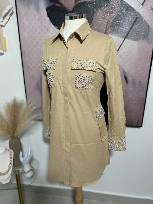 Beige Pearl Desing Dress