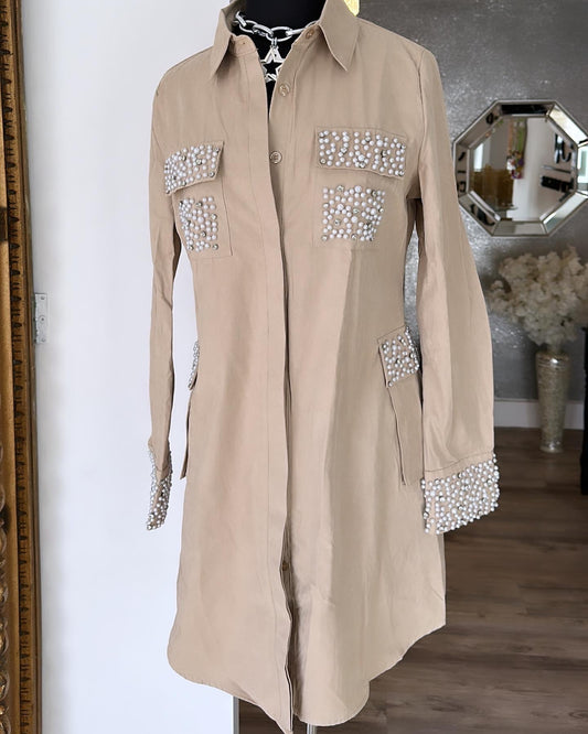 Beige Pearl Desing Dress