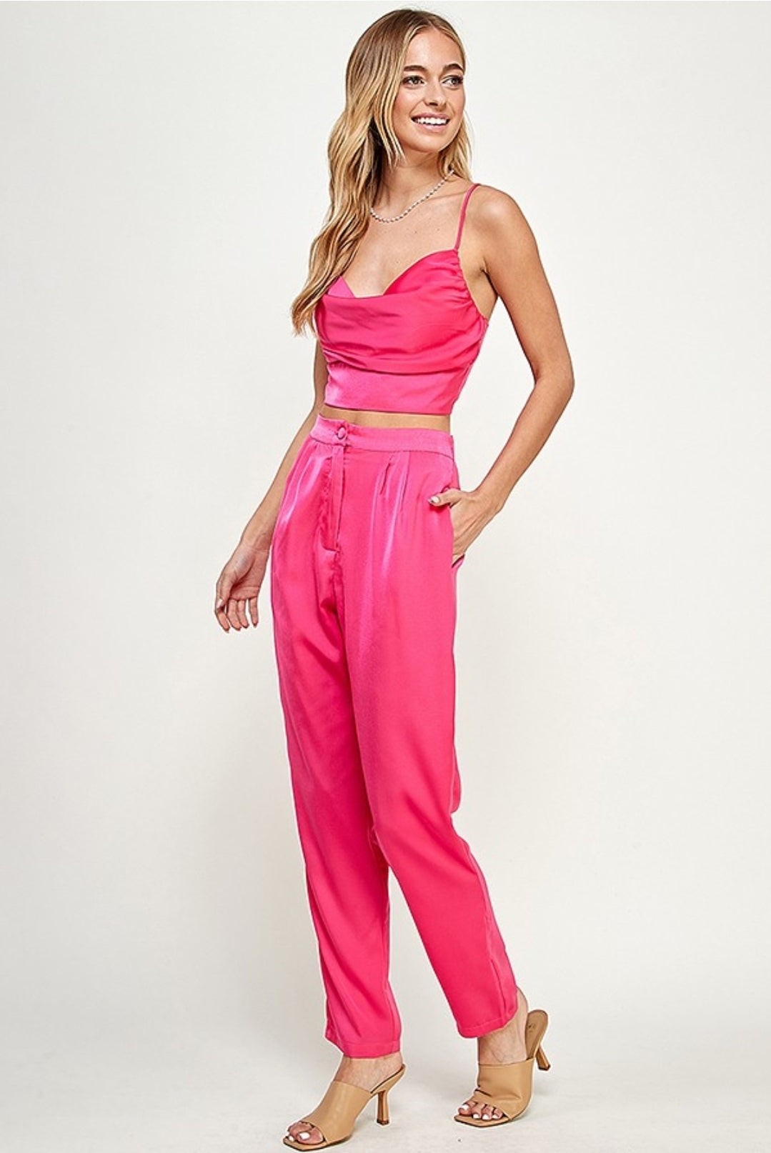 Fuchsia Crop Top & Pant Set