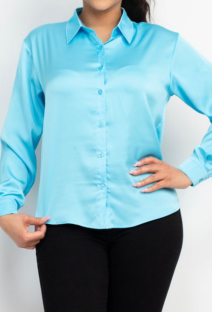 Aqua Blue Long Sleeve Santin Top