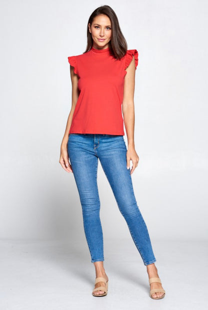 Red Sleeveless Ruffle Top