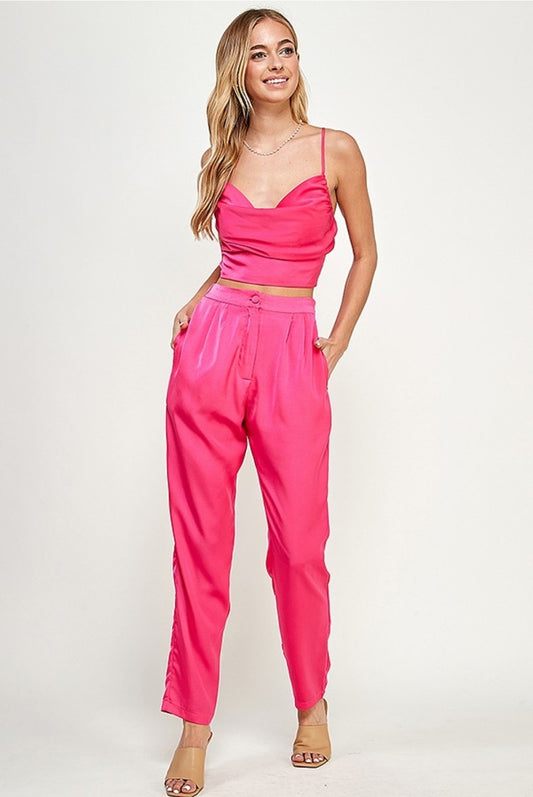 Fuchsia Crop Top & Pant Set