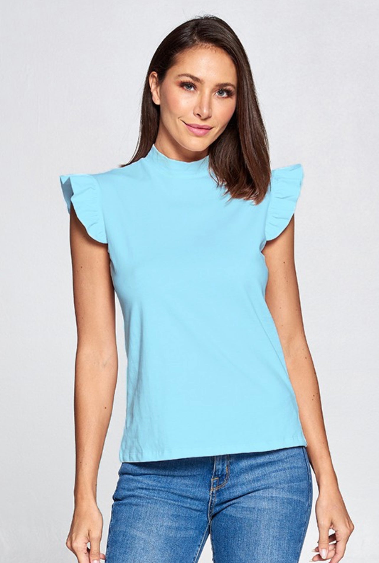 Blue Sleeveless Ruffle Top