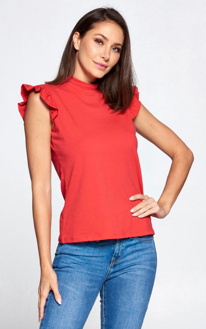 Red Sleeveless Ruffle Top