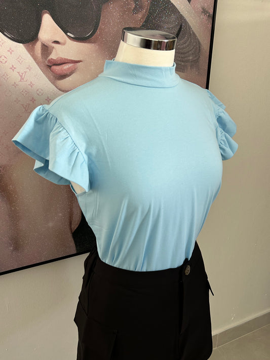 Blue Sleeveless Ruffle Top