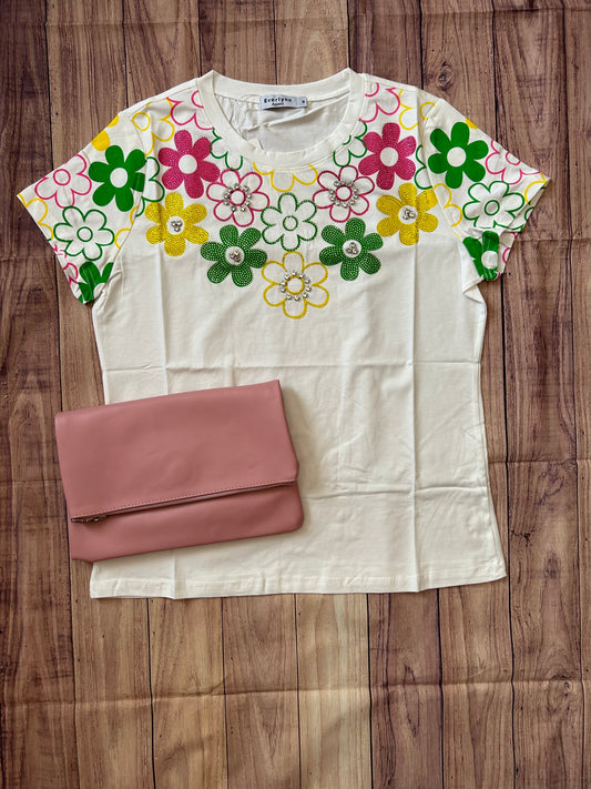 White Floral Desing T-Shirt