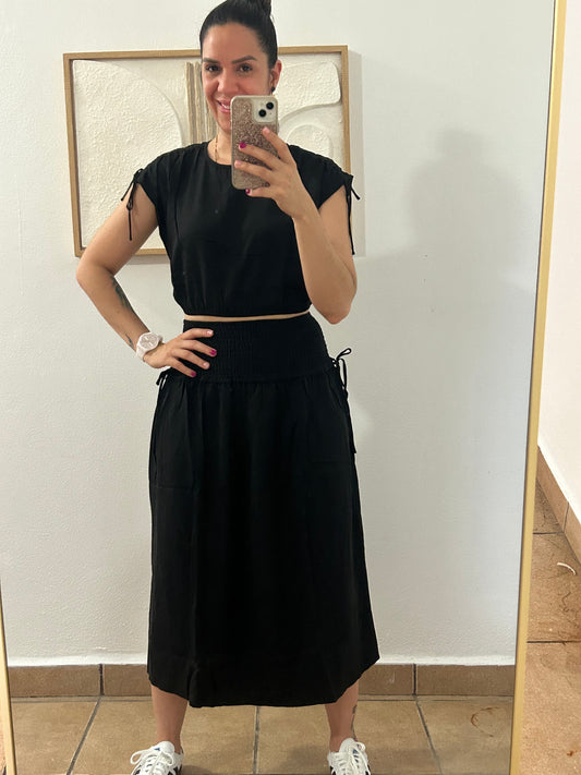 Black Crop Top and Skirt Set