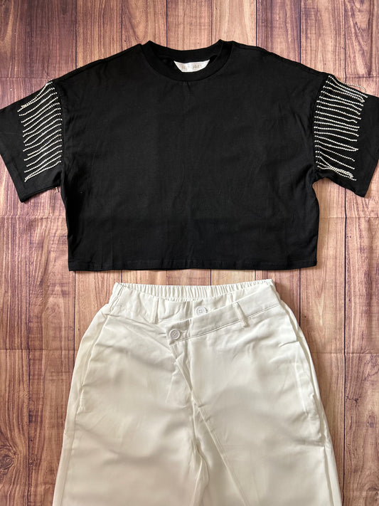 Black Cop Top with Sleeve Details